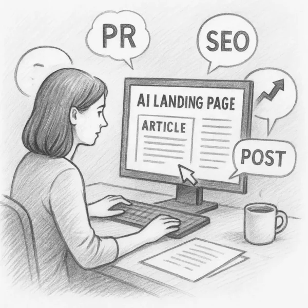 AI landing page s postovaním PR článkov a obsahovým marketingom