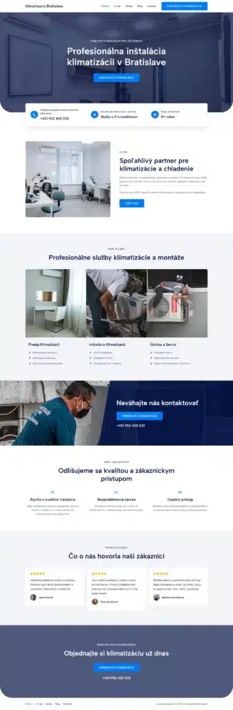 Klimatizácie – firemná stránka pre montáž a servis 1 Klimatizácie – web pre montážnu firmu