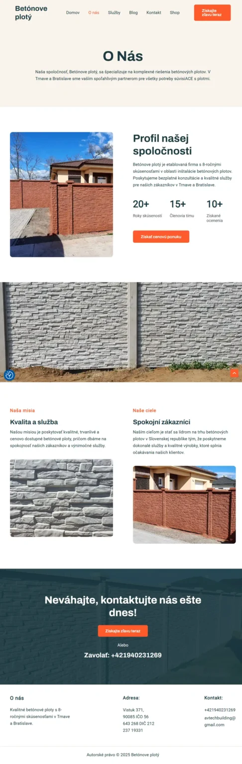 Betónové oplotenie – web pre stavebnú firmu